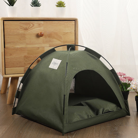 Camping Dome Tent Bed for Dogs and Cats Verde Militar