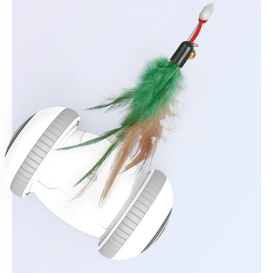 Self-Moving Robot Toy with Feather Wand for Cats