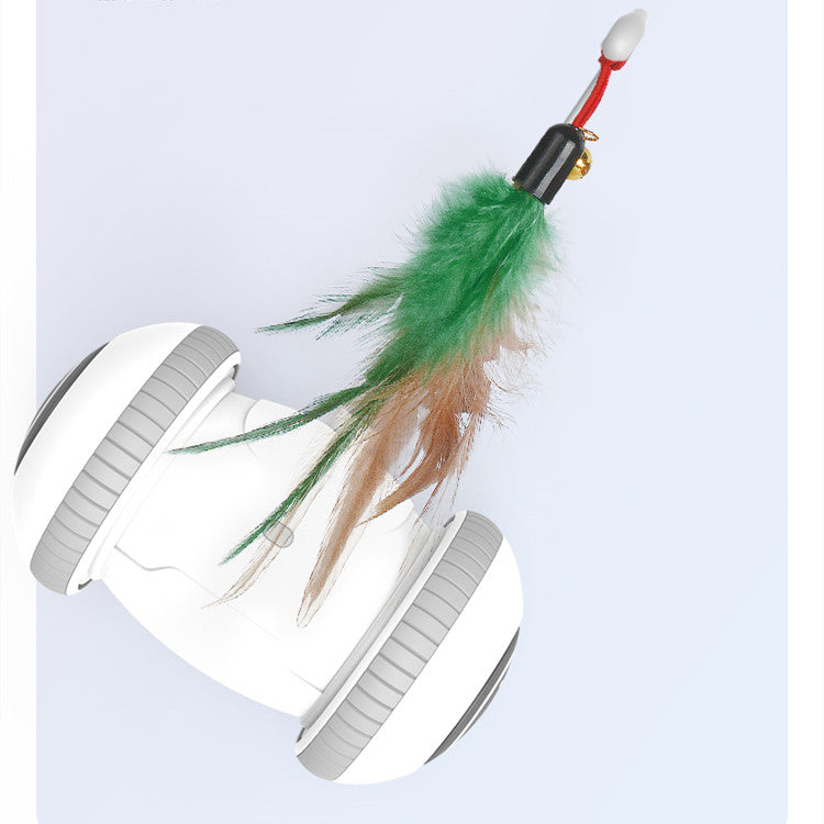 Self-Moving Robot Toy with Feather Wand for Cats