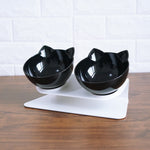 Elevated Double Bowl Stand for Cats Negro